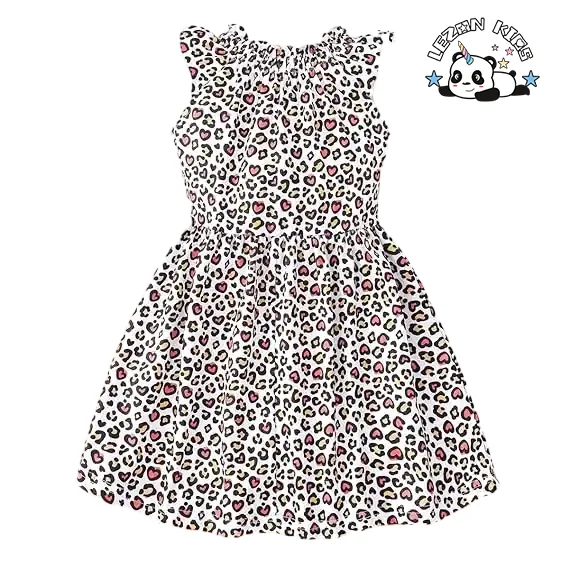 LEZONKIDS - Vestidos casuais de swing A-line de manga com babado de alta qualidade para meninas de 2 a 8 anos